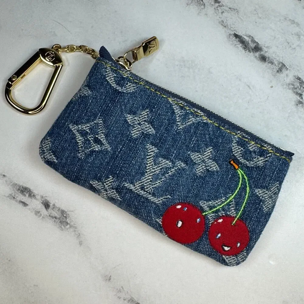 Louis Vuitton Denim Key Pouch Cherry LV X TM Murakami Monogram Cerises Bag Rare